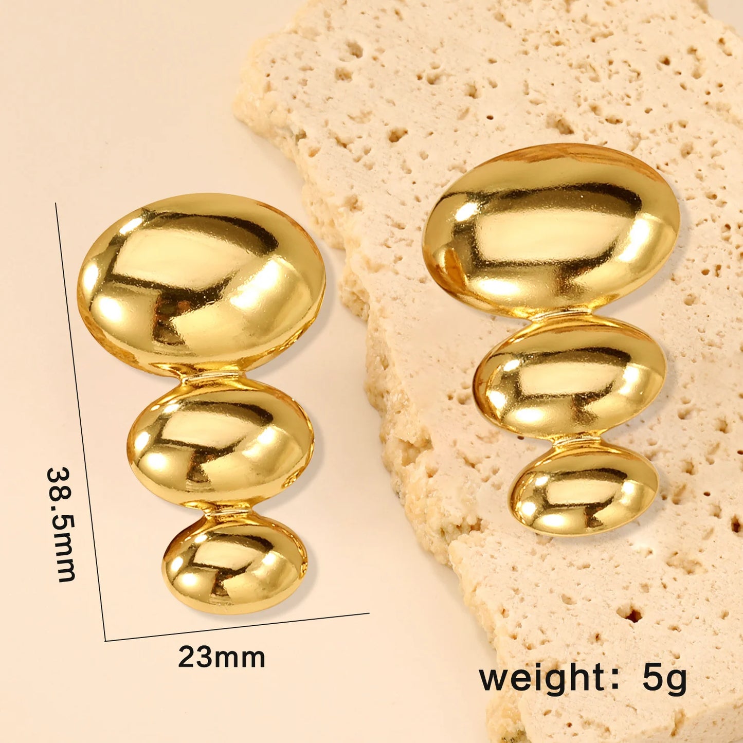 Round Stud Earrings – 18K Gold-Plated Geometric Stainless Steel Piercing Earrings for Women