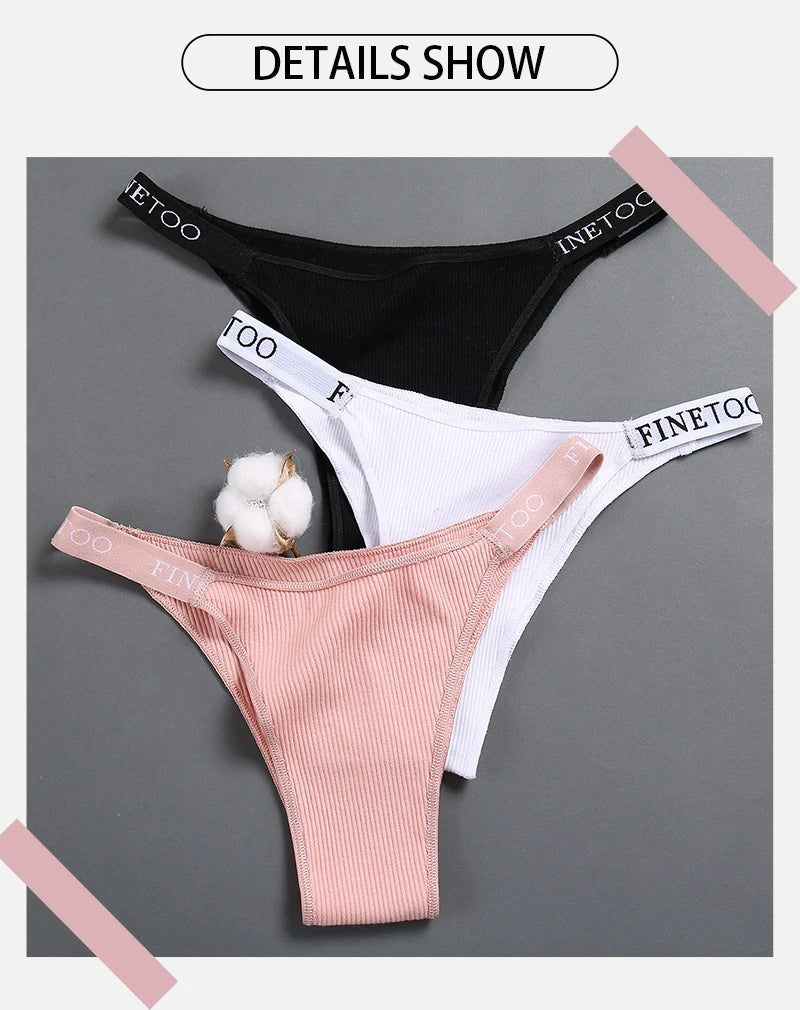 FINETOO 3Pcs Low-Rise Cotton Panties Women Sexy Bikini Underwear Letter Belt Underpants Ladies Comfortable Briefs Female Panties