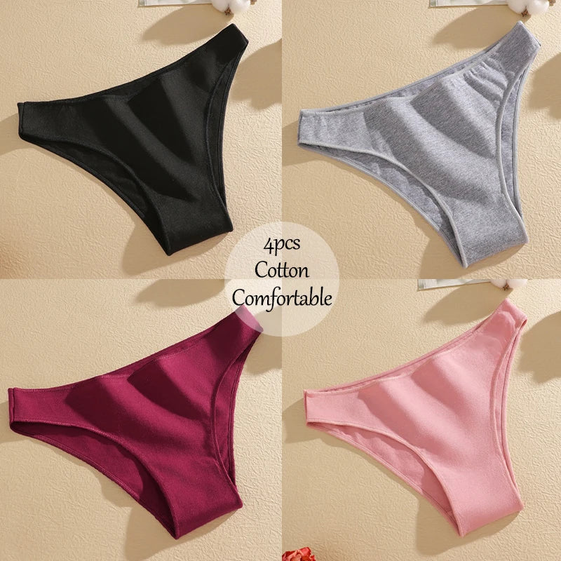 4-Pack Cotton Low-Rise Briefs – Soft Breathable Everyday Underwear for Women (M–2XL, 19 Color Sets)