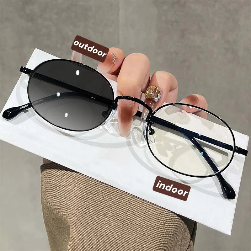 Oval Metal Photochromic Glasses | Myopia Lens Options