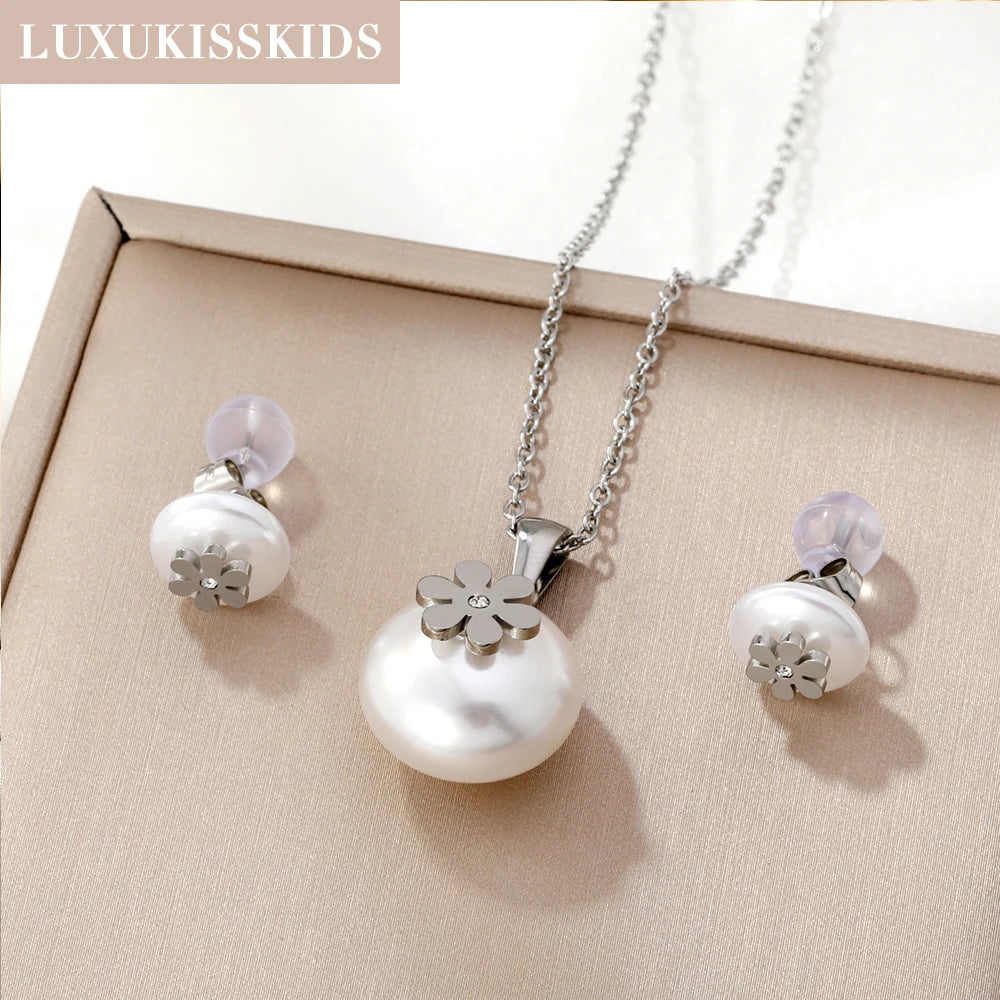 LUXUKISSKIDS Fashion Water Drop Choker Necklace Earrings Sets Stainless Steel Woman/Girls Luxury Jewelry Set Wedding Accessories