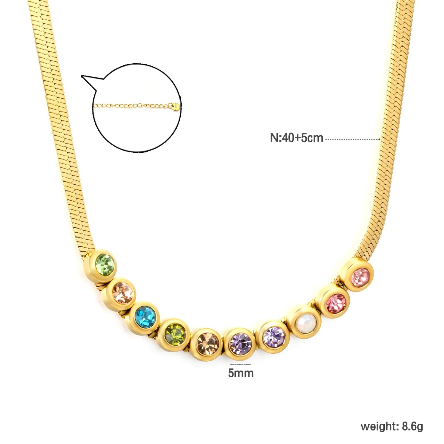Blade Chain Necklace with Colorful Zirconia – 18K Gold-Plated Stainless Steel for Women