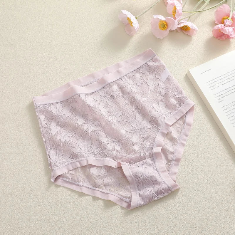 High-Waist Floral Lace Hollow Brief Panties – Breathable Sexy Underwear for Women (S–2XL, 9 Colors)