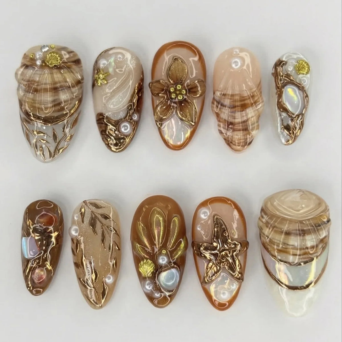 Almond Press-On Nails - 3D Floral, Butterfly & French Tip, 24 Pieces