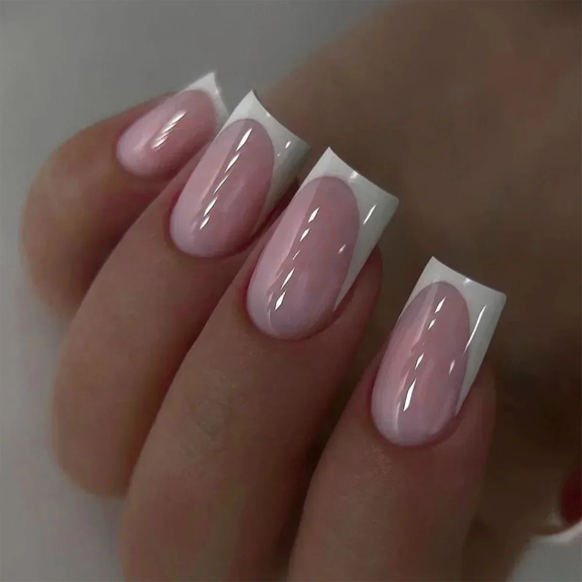 Nude Pink Short Square Press-On Nails - French & Gradient, 24 Pieces