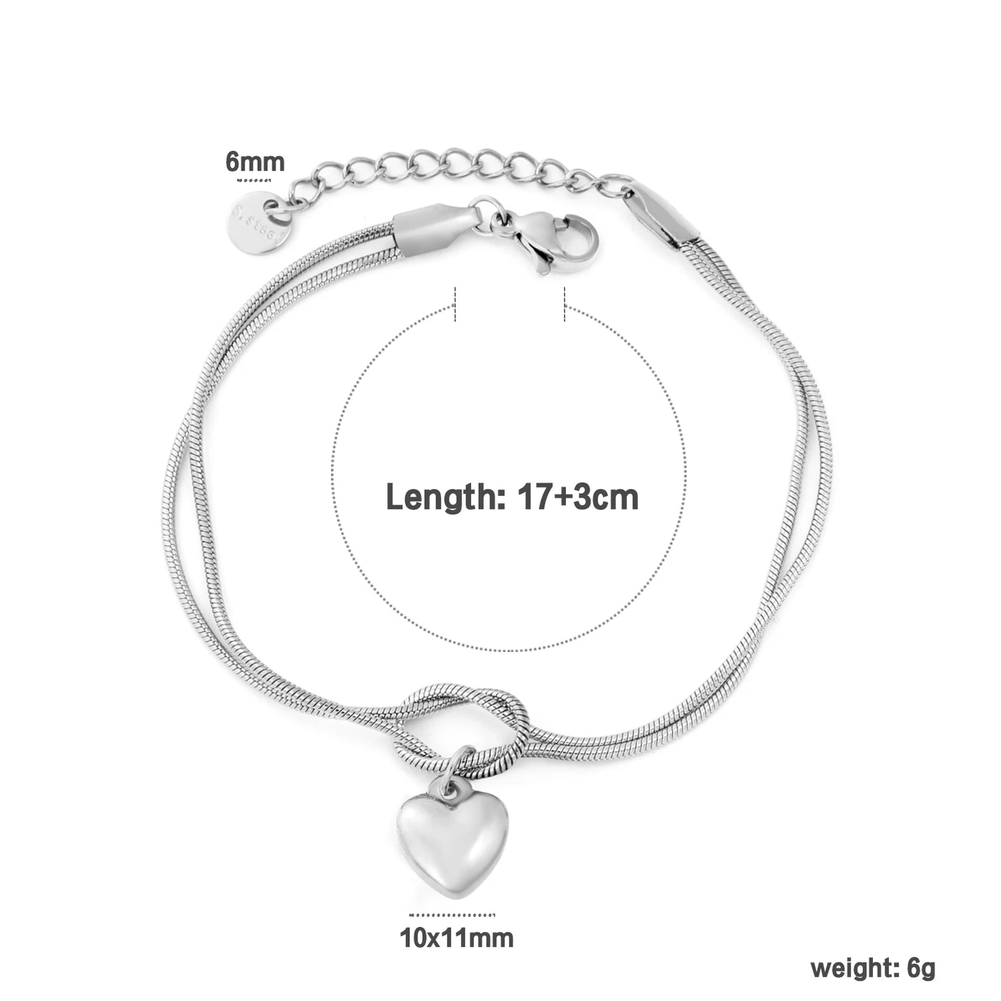 Cubic Heart Charm Bracelet – 18K Gold-Plated Stainless Steel Snake Chain for Women & Men