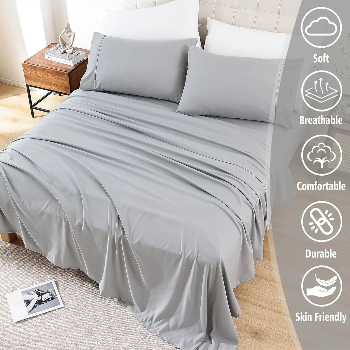 4-Piece Microfiber Sheet Set with Deep Pocket Fitted Sheet