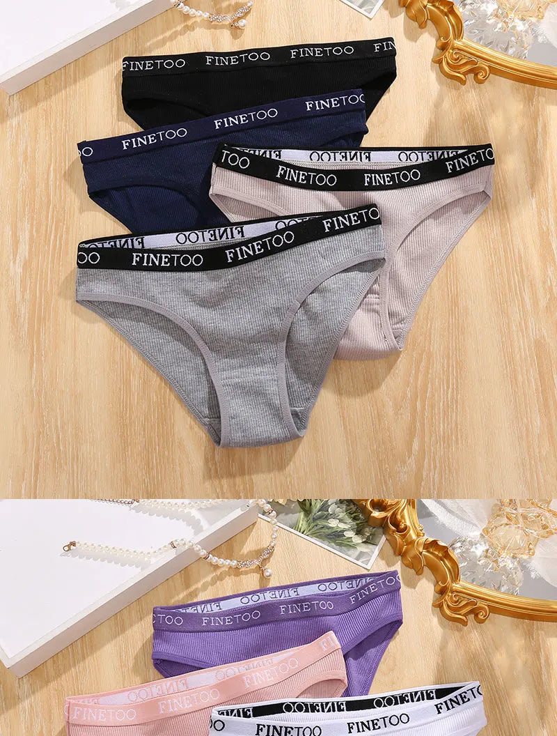 FINETOO 4PCS/Set Women's Cotton Panties Sexy Low Rise Briefs Letter Belt Underwear Female Underpants Intimates Lingerie M-2XL
