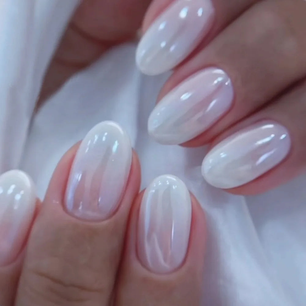 Short Blush Pink Press-On Nails with Glue – Oval Designs, 24 Pieces