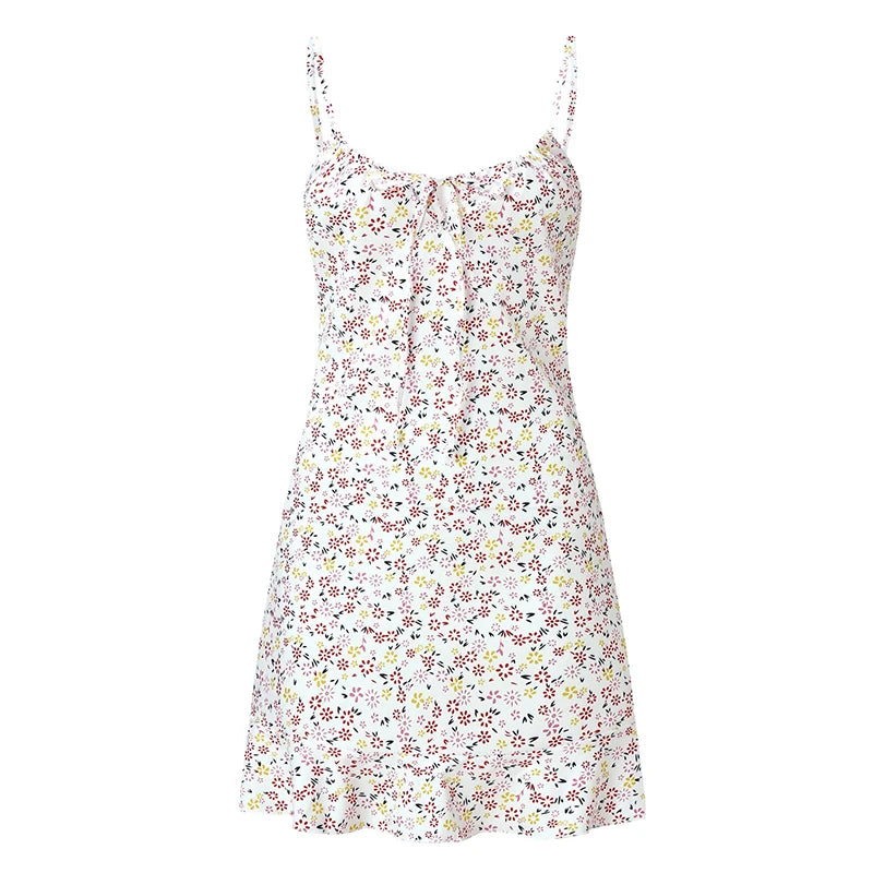 Floral Print Spaghetti Strap Mini Camisole Dress – Fit & Flare, Zipper | Women's Summer Beach Dress S–5XL