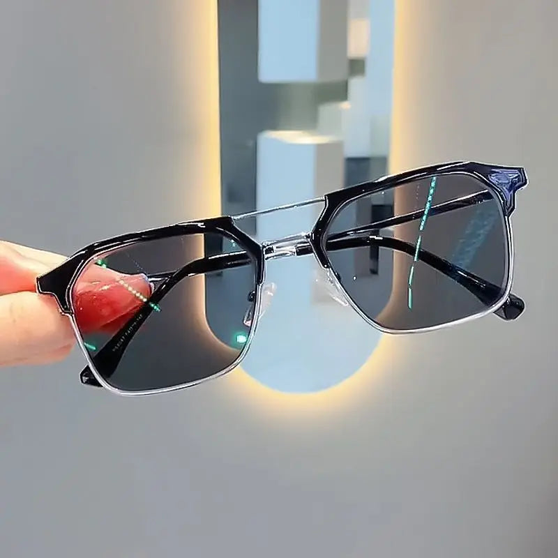 Luxury Intelligent Photochromic Myopia Glasses Double Deam Color Changing Finished Near-sighted Eyewear Men Women Minus Diopters