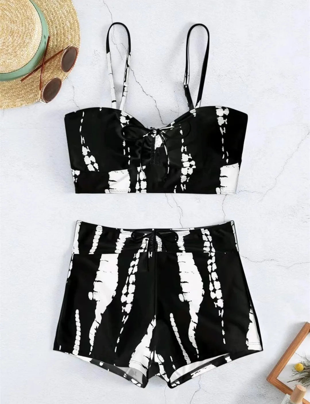 High Waist Shorts Bikini Set — Drawstring Top & Swim Shorts | Women's Swimwear