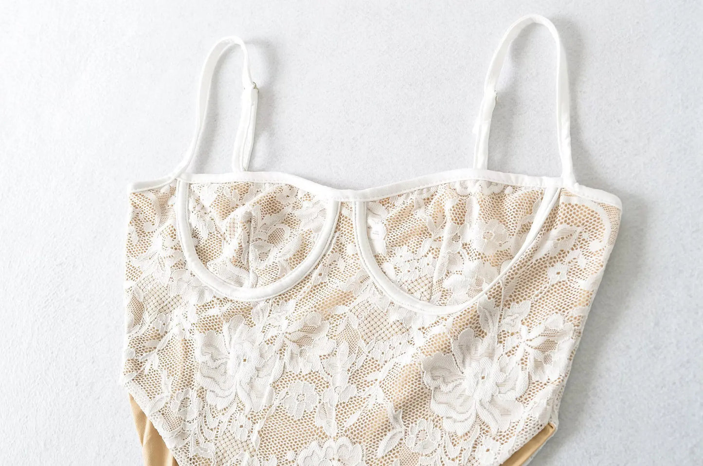 Lace Floral Bodysuit — Spaghetti Strap Slim Fit Romper