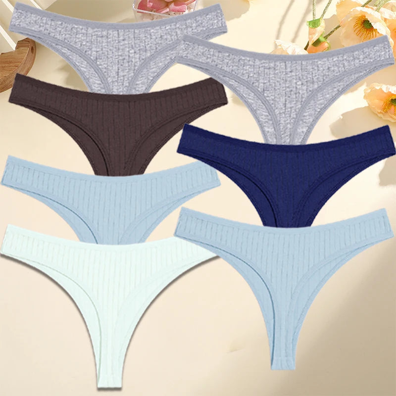 FINETOO 7PCS/Set G-string Cotton Women Lingerie Panties Thong Female Underwear Sexy Pantys Underpant Girl Intimates Thongs S-XL