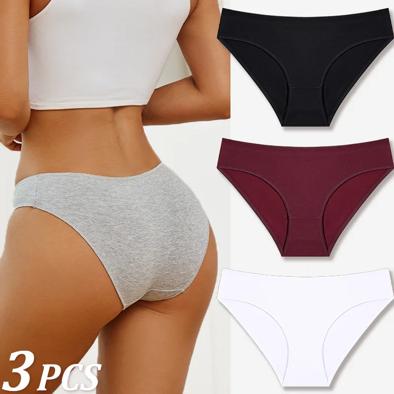 3-Pack Cotton Low-Rise Briefs – Breathable Lace-Trim Underwear for Women (S–XL, 20 Color Sets)