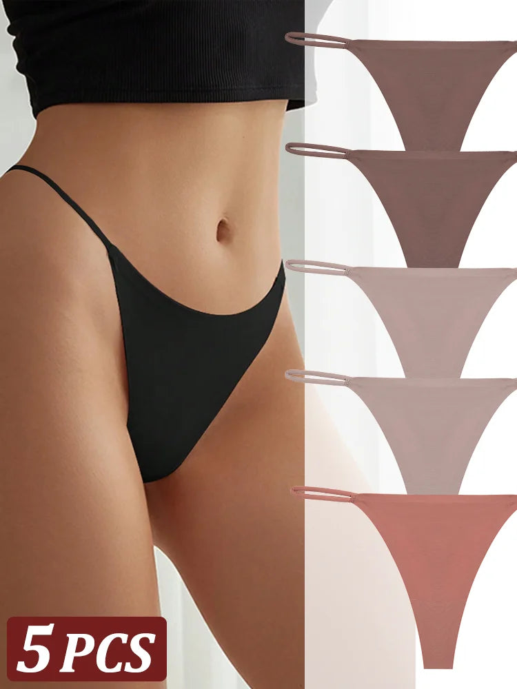 5-Pack Seamless Thong Underwear – Low-Rise Ice Silk G-String Panties for Women (XS–XL, 24 Color Sets)