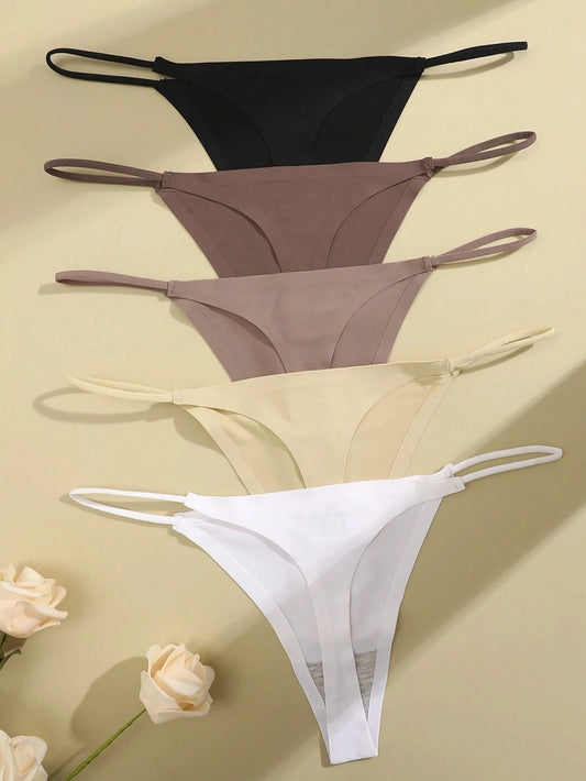 5-Pack Seamless Thong Underwear – Low-Rise Ice Silk G-String Panties for Women (XS–XL, 24 Color Sets)