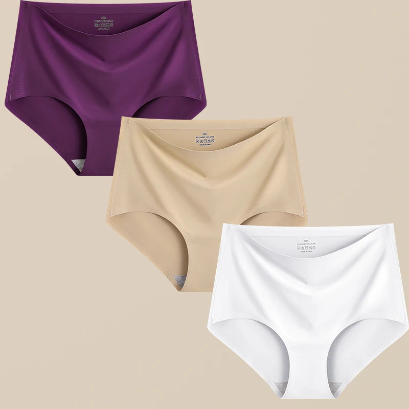 FINETOO 3Pcs Women's Panties Seamless Underwear Invisibles Briefs High Waist Full Coverage Breathable Moisture Wicking Underpant