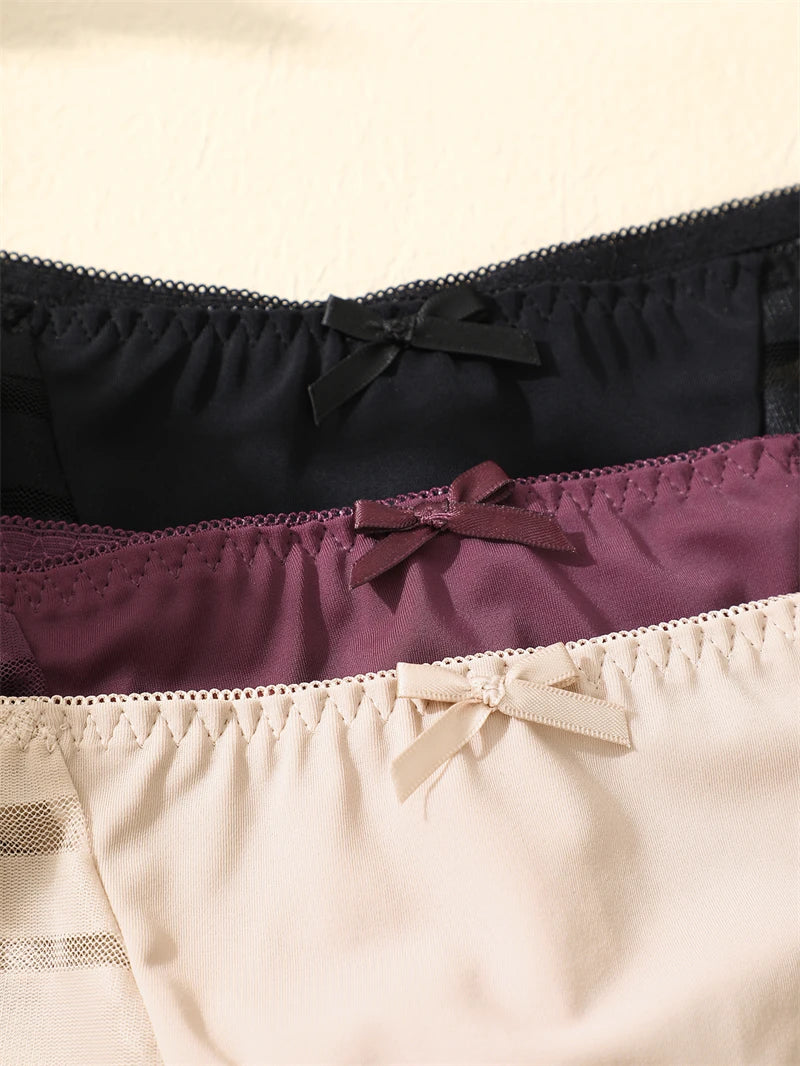 3-Pack Lace Hollow-Out Bow Thongs — Silky Low-Rise G-String Panties