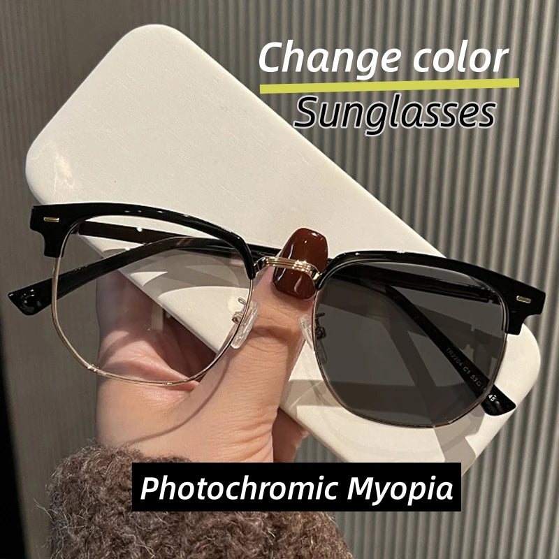 Square Metal Photochromic Glasses | Myopia Lens Options