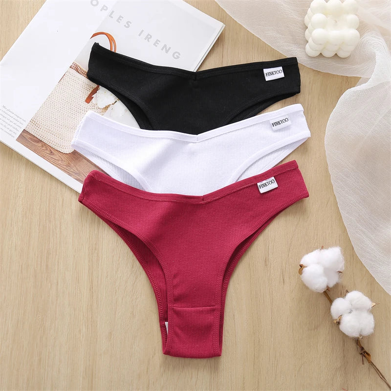 FINETOO 7Pcs Cotton Striped Brazilian Panties Women's Underwear Low-Waist Breathable Briefs Female Low-Rise T-Back Lingerie M-XL