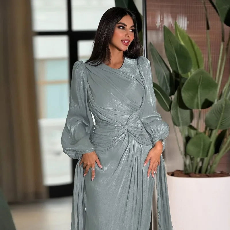 Ramadan Arabic Muslim Modest Satin Abaya for Women Elegant Eid Dubai Fit-and-flare Dress Islam Holiday Outfit Turkey Kaftan Robe