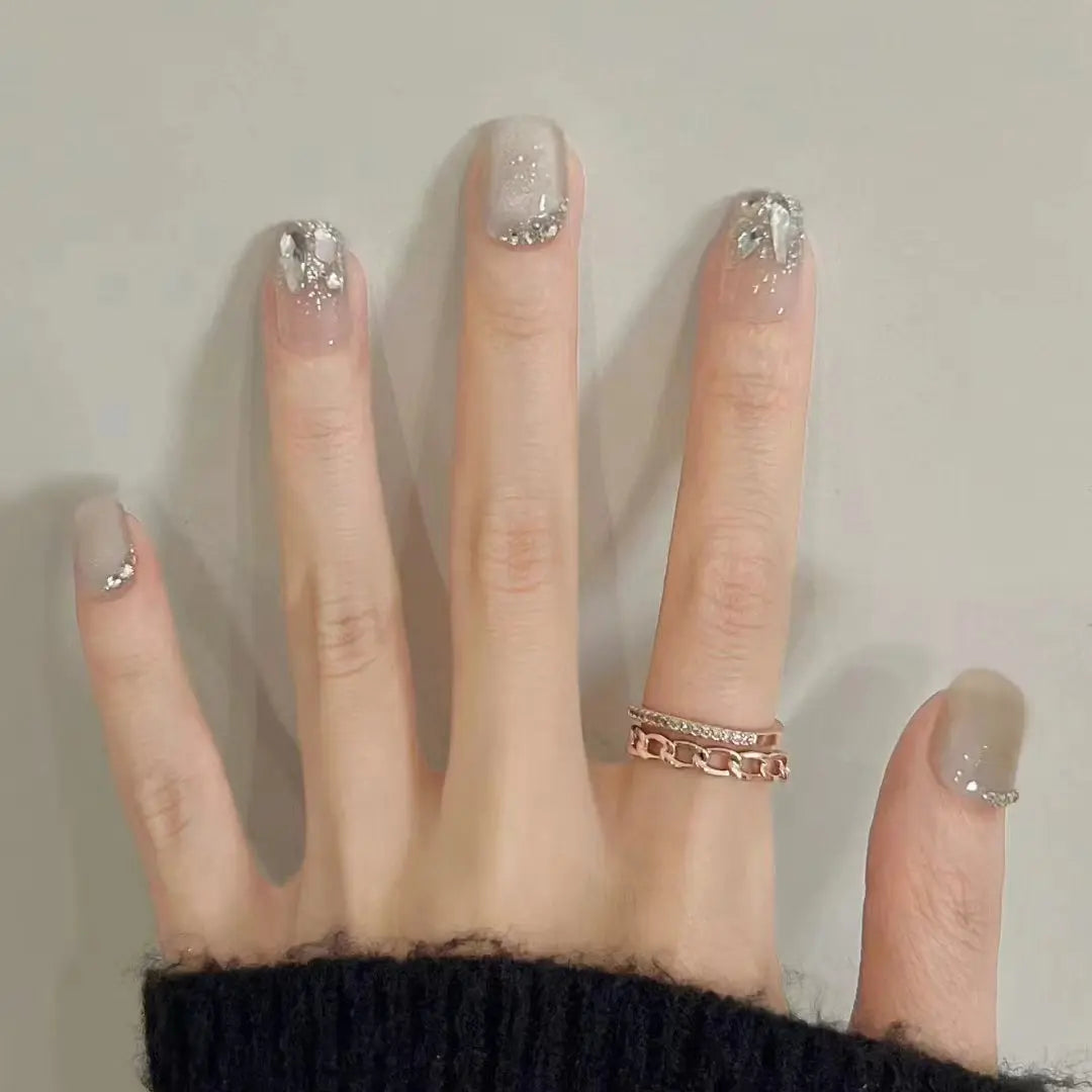Short Square Cat Eye Press-On Nails with Glue - 24-Piece Set