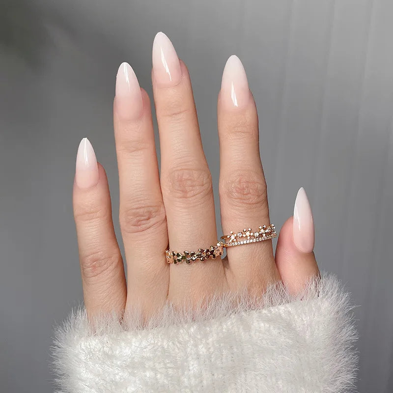 Short Blush Pink Press-On Nails with Glue – Oval Designs, 24 Pieces