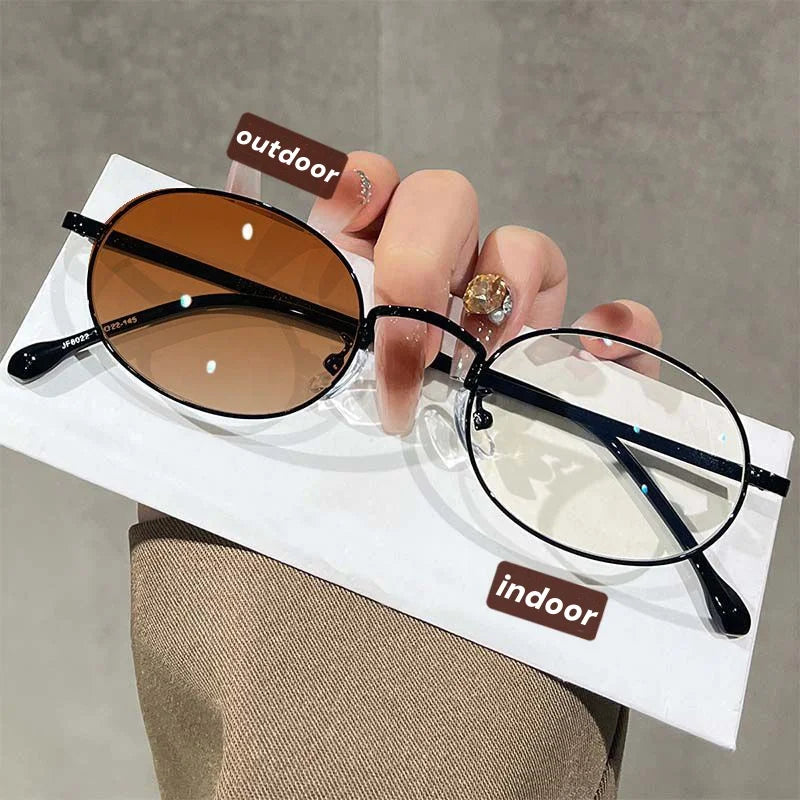 Oval Metal Photochromic Glasses | Myopia Lens Options