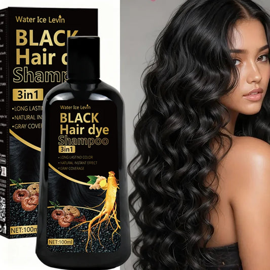 3-in-1 Black Hair Dye Shampoo with Ginger & Biotin – Long-Lasting Color, Gray Coverage & Hair Growth | 100g