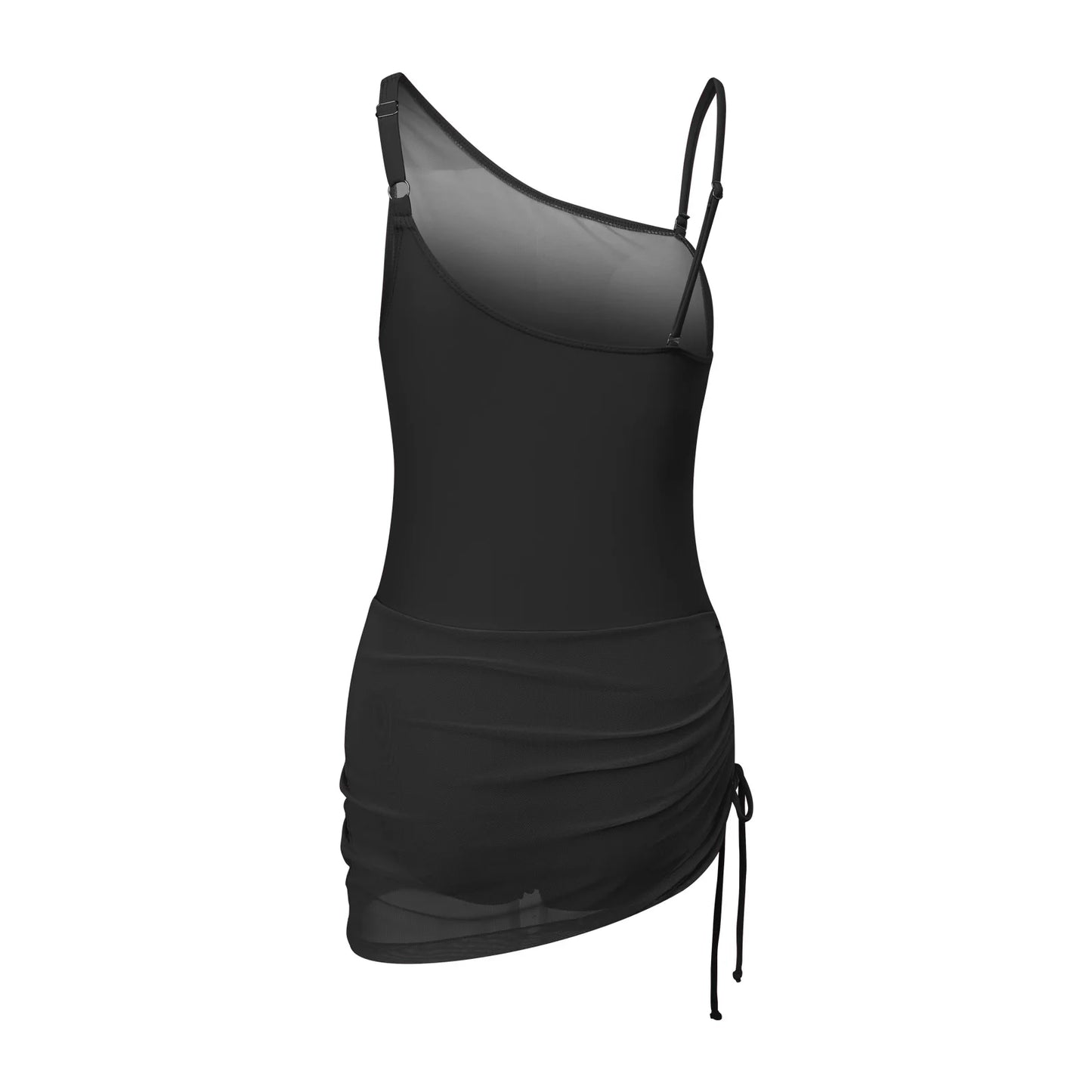 One Shoulder Mesh Swimdress — Ruched Mini Monokini | Women's Swimwear