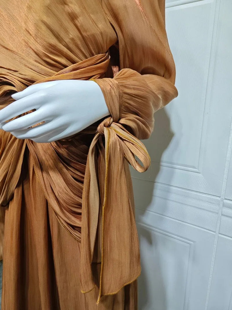 Ramadan Arabic Muslim Modest Satin Abaya for Women Elegant Eid Dubai Fit-and-flare Dress Islam Holiday Outfit Turkey Kaftan Robe