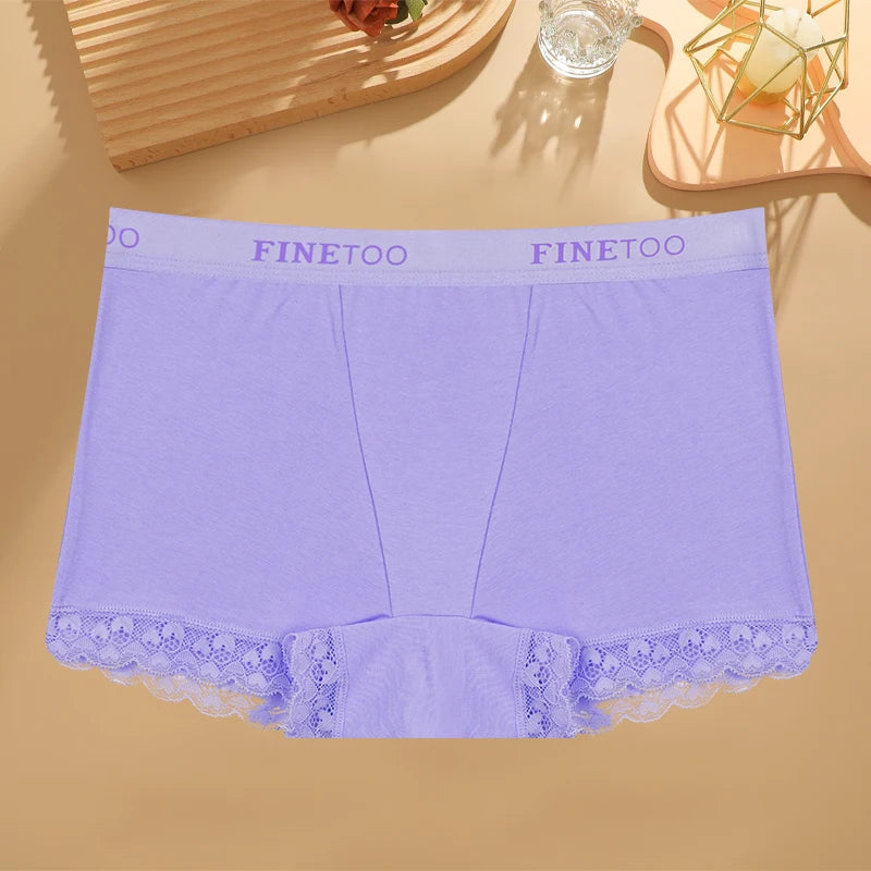 Cotton High-Waist Lace Boyshort – Breathable Letter-Band Sport Briefs for Women (S–2XL, 6 Colors)
