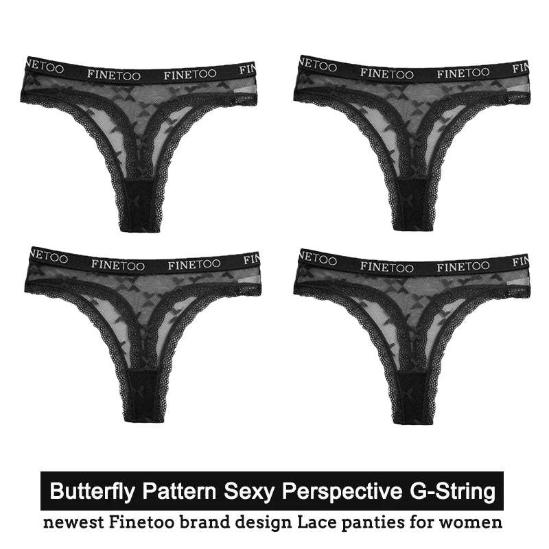 Women's Floral Lace G-String Thongs – 4-Piece Set | Butterfly T-Back Sexy Underwear (S–XL)