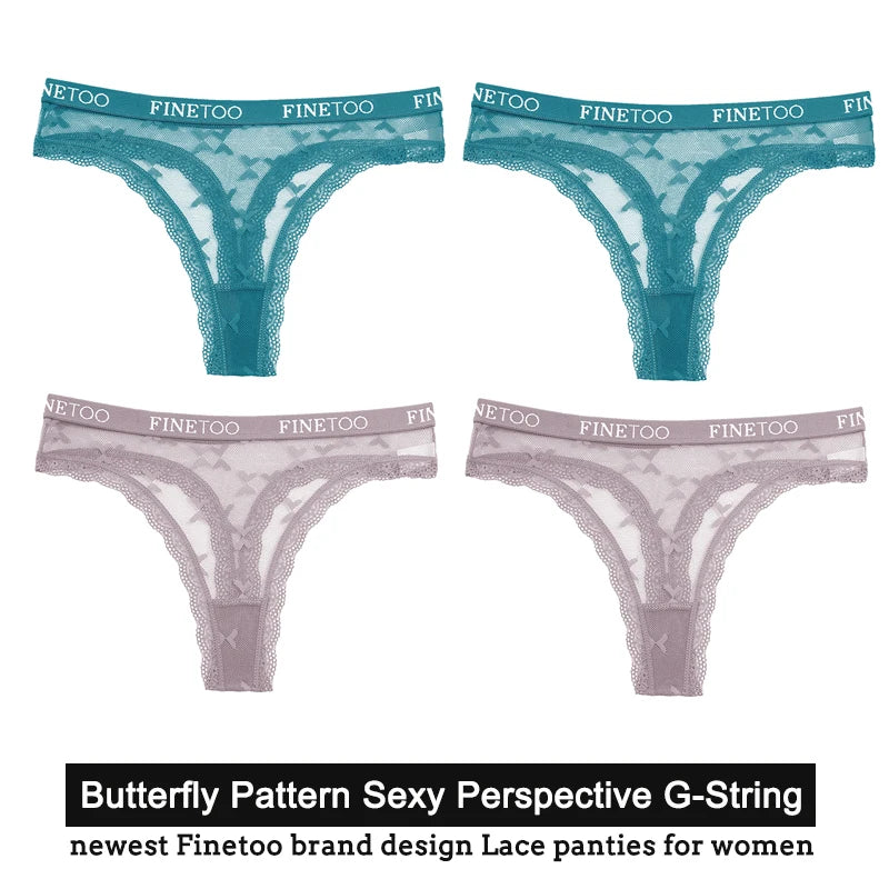Women's Floral Lace G-String Thongs – 4-Piece Set | Butterfly T-Back Sexy Underwear (S–XL)