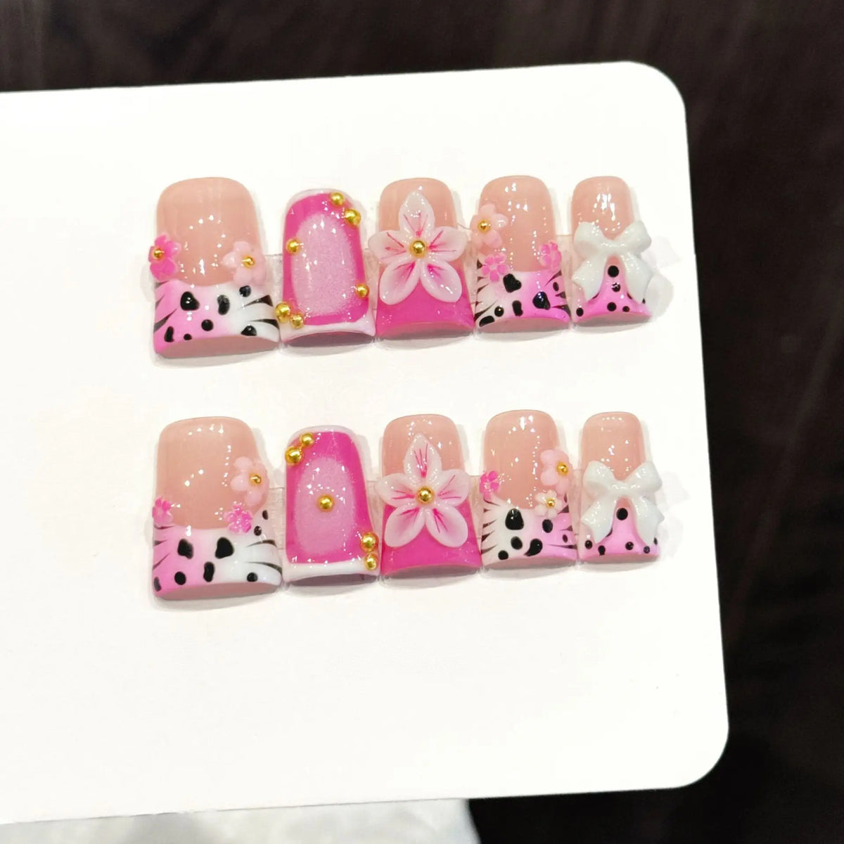 Handmade Duck Tip Press-On Nails - Ocean-Inspired 3D Floral, 10 Pieces