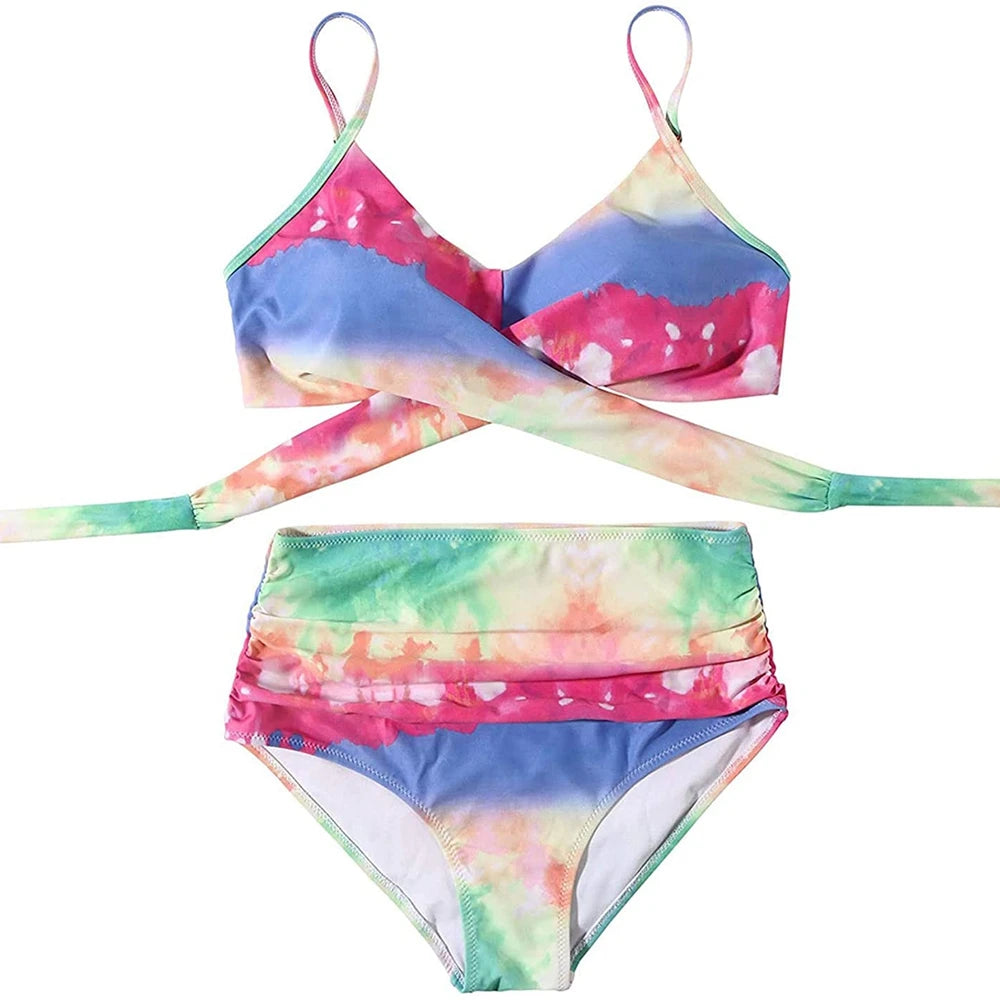 High Waist Bikini Set — Cross Front Top & Ruched Bottoms | Women's Swimwear