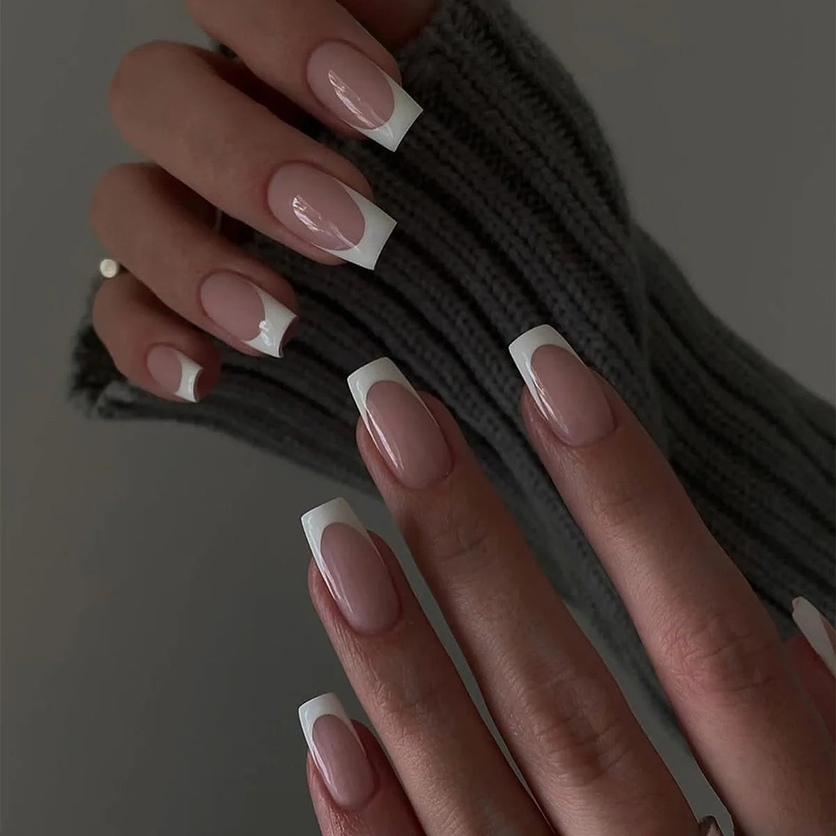 Nude Pink Short Square Press-On Nails - French & Gradient, 24 Pieces