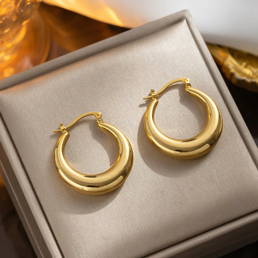 Chunky Hoop Earrings – 18K Gold & Silver Stainless Steel Big Round Hoops for Women