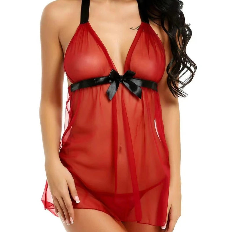 Lace Babydoll Lingerie Dress – Sheer Sling Nightwear for Women (S–3XL, 3 Colors)