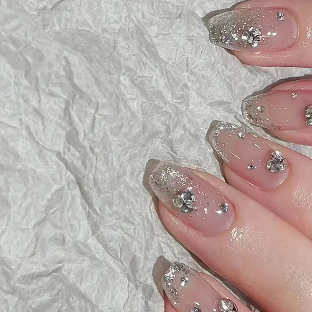 Short Press-On Nails - French Tip, Bow & Glitter Designs, 24 Pieces