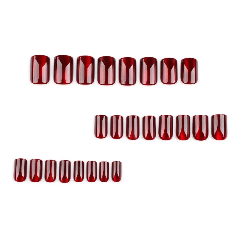 Short Square Cat Eye Press-On Nails with Glue - 24-Piece Set