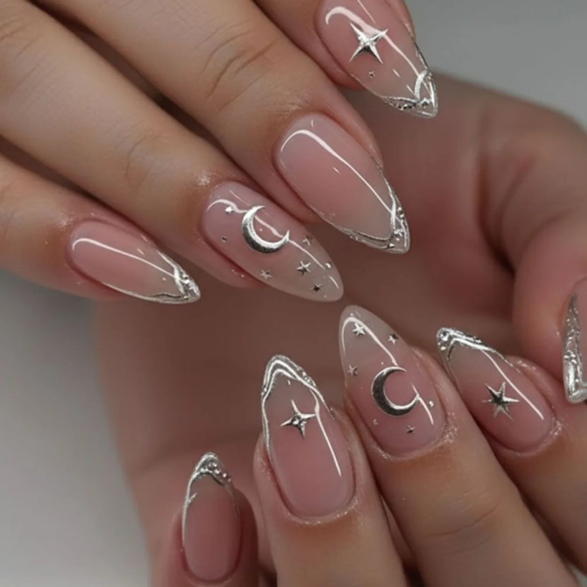 Almond Press-On Nails - French Tip & Gradient Designs, 24-Piece Set