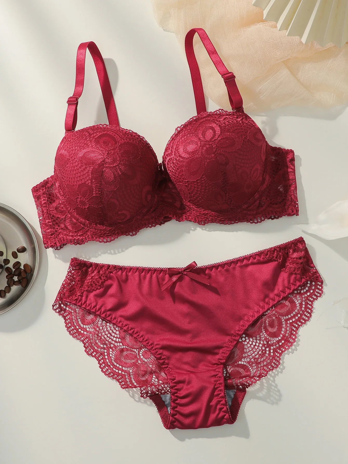 Lace Push-Up Bra & Bikini Brief Set — Underwire Floral Lace | Women's Lingerie
