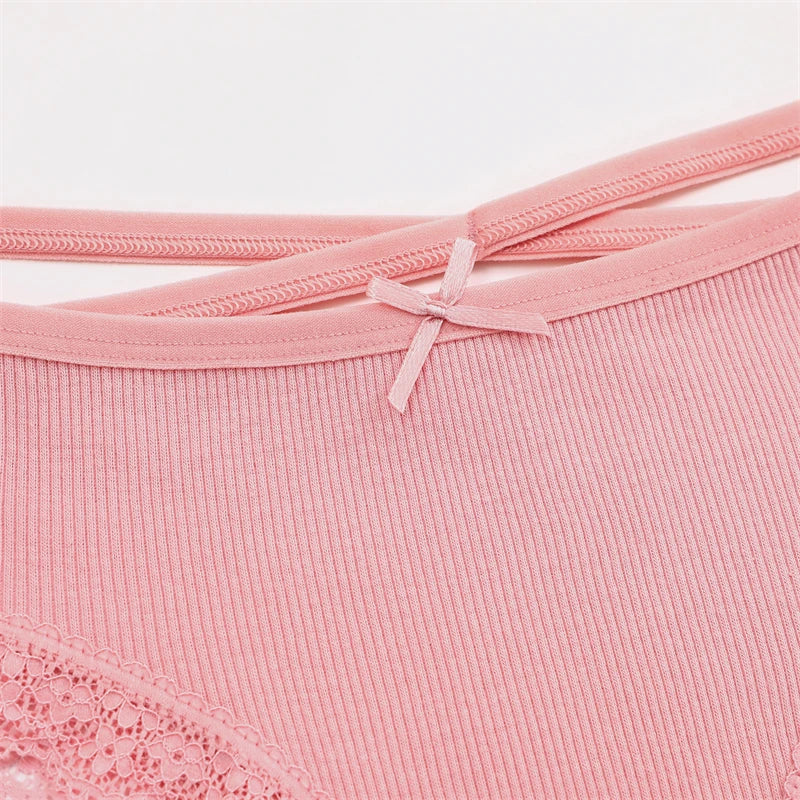 FINETOO 6PCS Women's Cotton Lace Underwear Sexy Crossed Belts Brazilian Panties Female Low Rise Breathable Briefs Soft Lingerie