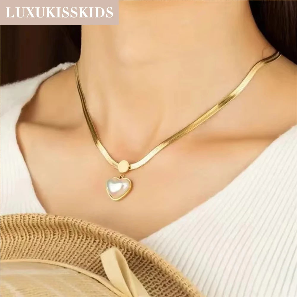 LUXUKISSKIDS Fashion Cubic Love Heart Minimalist Jewelry Set Necklace Earrings Bracelets Stainless Steel Women Party Accessories
