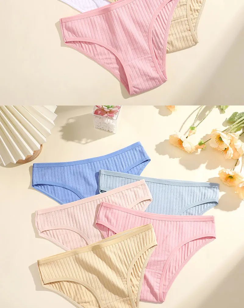 FINETOO 4Pcs Sexy Cotton Panties for Women Underwear Striped Panty Female Soft Lingeries Briefs Pantys Girl Underpant Intimates