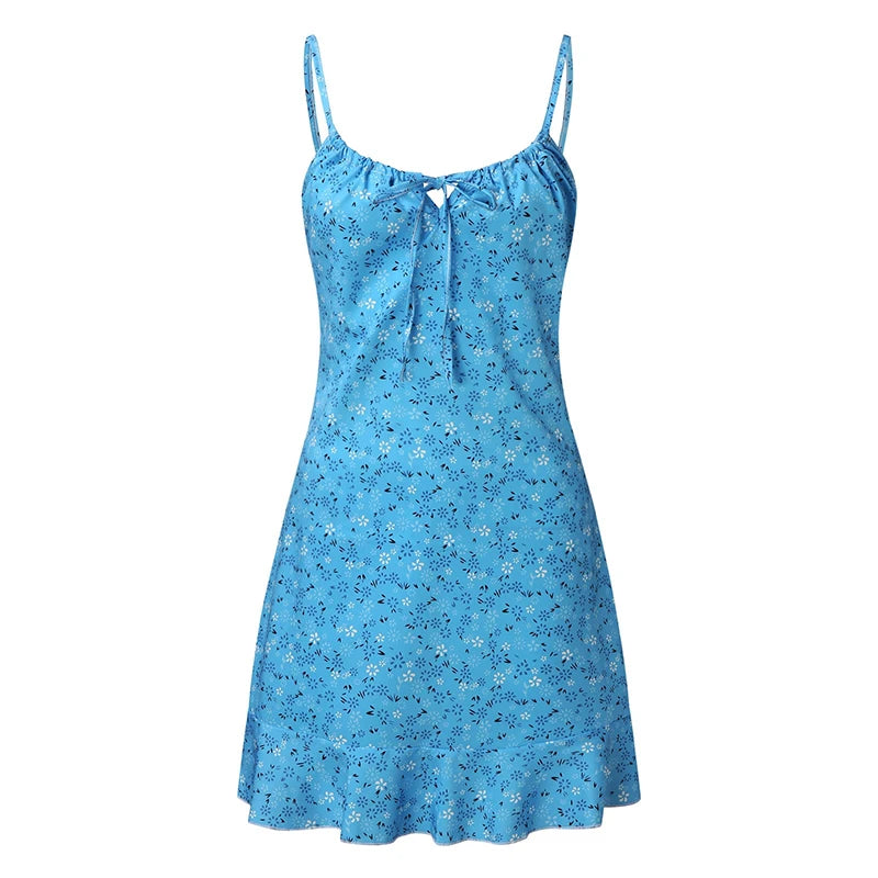 Floral Print Spaghetti Strap Mini Camisole Dress – Fit & Flare, Zipper | Women's Summer Beach Dress S–5XL