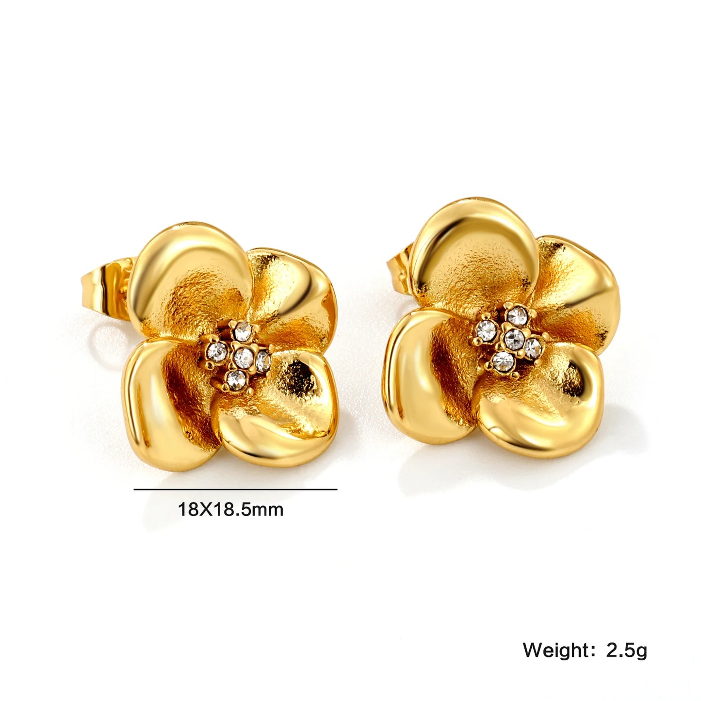 Fairy Flower Stud Earrings – 18K Gold-Plated Stainless Steel for Women