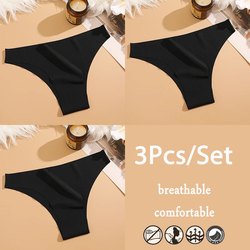 FINETOO 3Pcs/Set Ice Silk Seamless Underwear Low Waisted Brazilian Pants Breathable High Elasticity Lingerie Intimates Panties